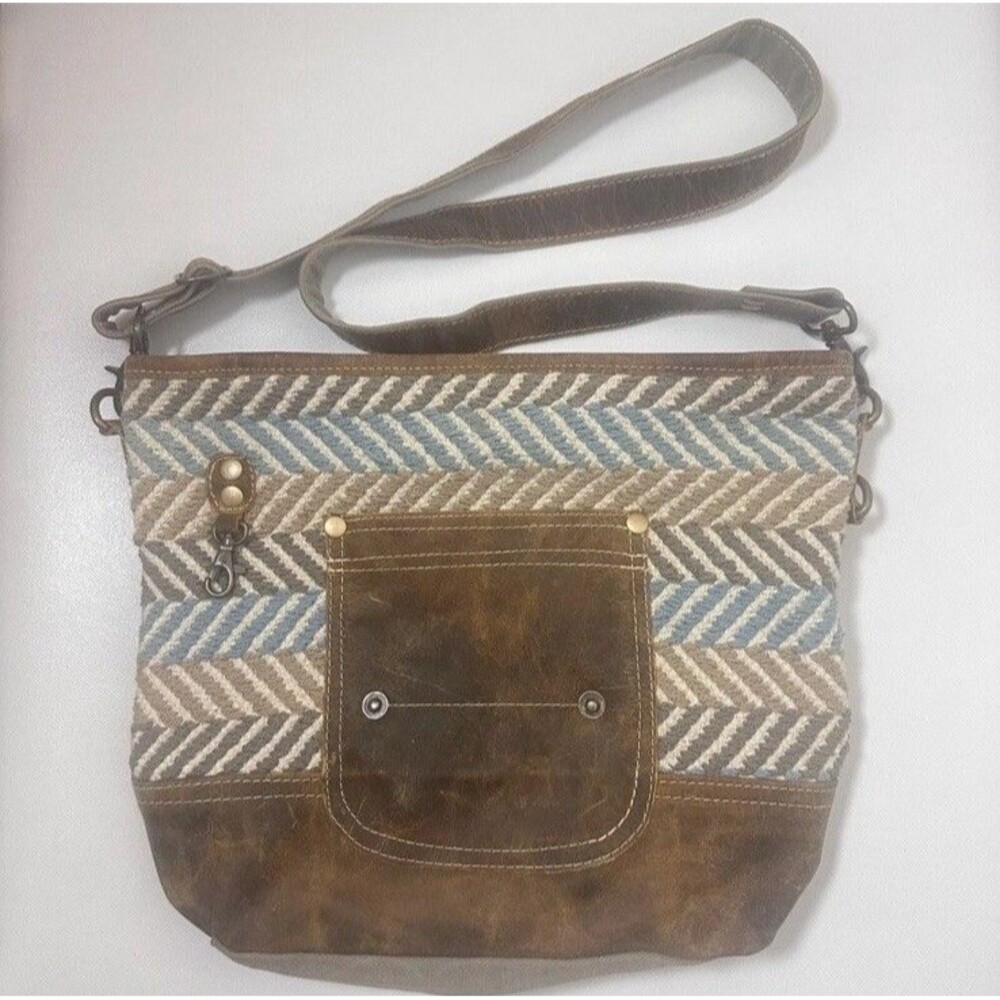Myra Purse Womens Bag Boho Shoulder Crossbody Upcycled Leather Woven Canvas